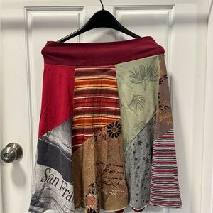 Boho Patchwork A-Line Skirt | Elastic Waist | Artsy Festival Style